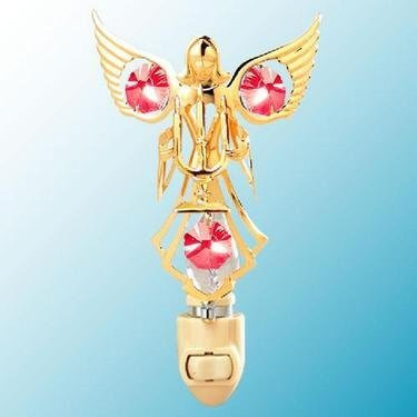 24k Gold Angel with Candles Night Light - Red Swarovski Crystal