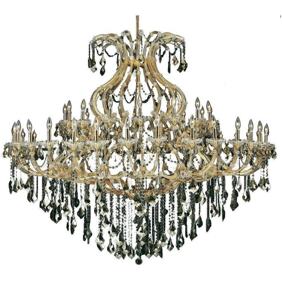 Elegant Lighting 2800G72G-GT/RC Royal Cut Maria Theresa 49-Light, Two-Tier Chandelier, Finished in Gold with Smoky Golden Teak Crystals
