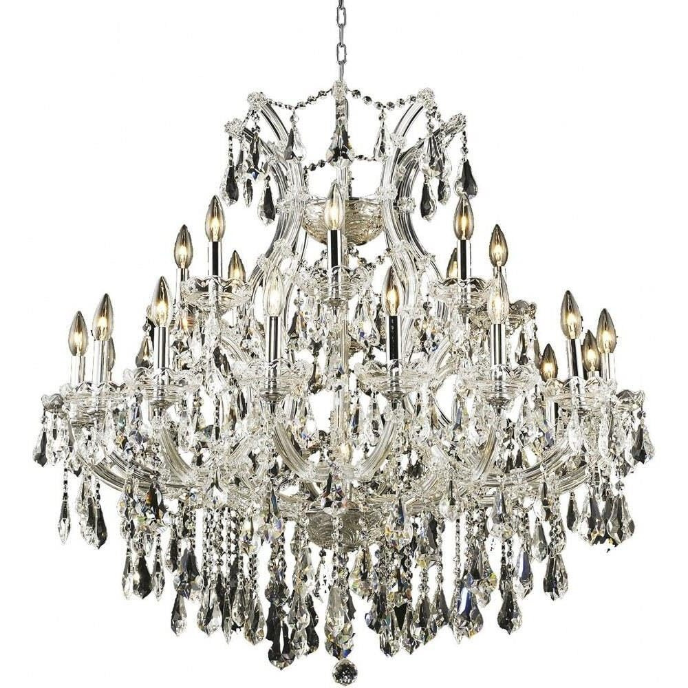 Elegant Lighting 2801D36C/RC Royal Cut Clear Crystal Maria Theresa 24-Light, Three-Tier Crystal Chandelier, 36" x 36", Finished in Chrome with Clear Crystals