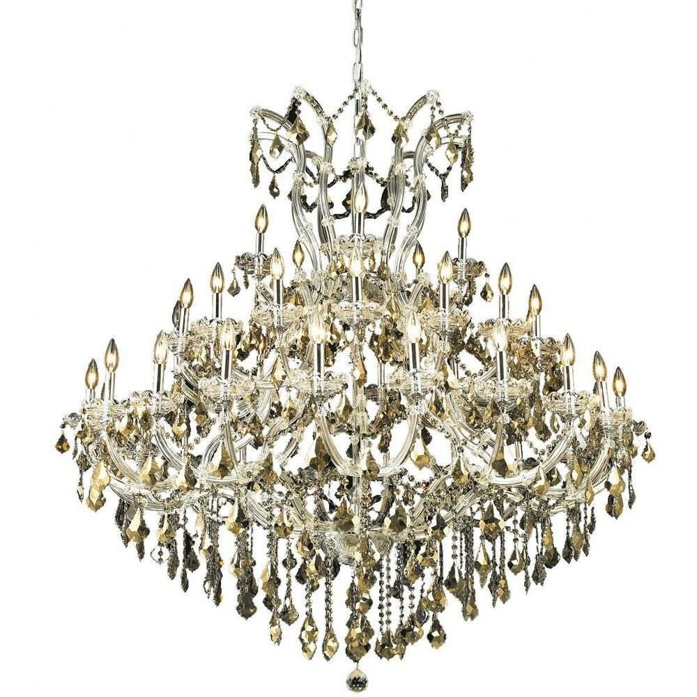 Elegant Lighting 2800G52C-GT/RC Royal Cut Smoky Golden Teak Crystal Maria Theresa 41-Light, Three-Tier Crystal Chandelier, 52" x 54", Finished in Chrome with Smoky Golden Teak Crystals
