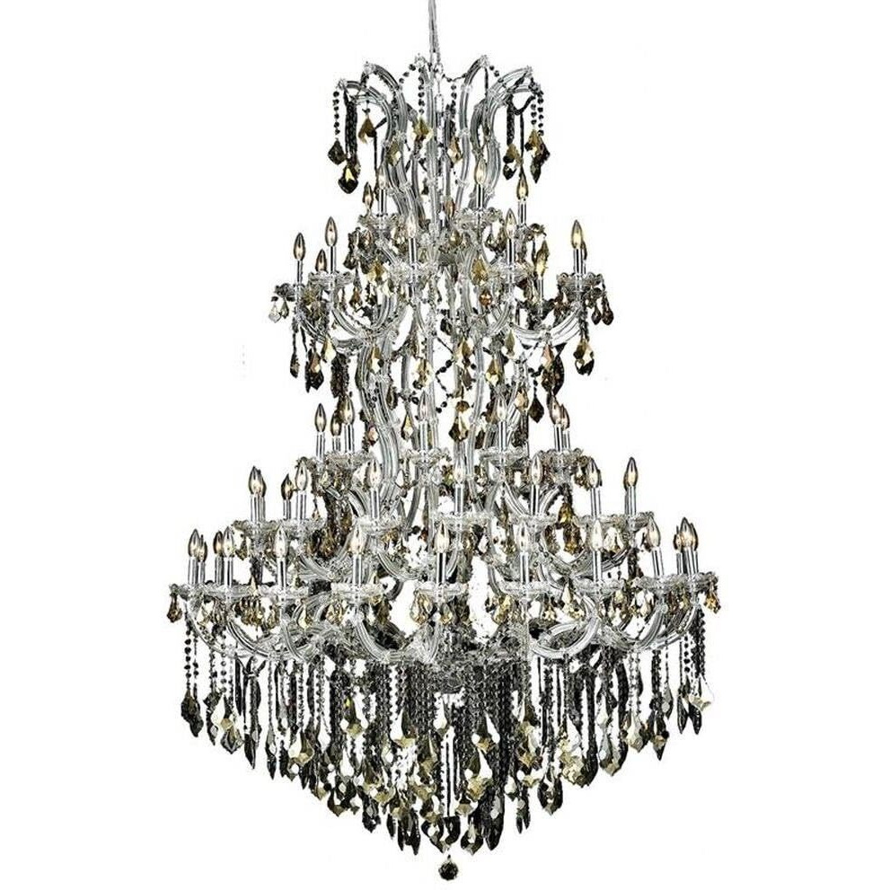 Elegant Lighting 2800G54C-GT/RC Royal Cut Smoky Golden Teak Crystal Maria Theresa 61-Light, Five-Tier Crystal Chandelier, Finished in Chrome with Smoky Golden Teak Crystals, 54" x 72", Chrome Finish