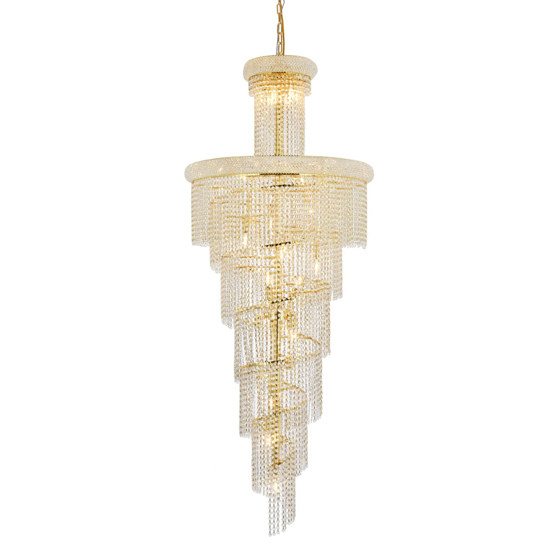 Elegant Lighting 1800SR30G/RC Royal Cut Clear Crystal Spiral 28-Light, Six-Tier Crystal Chandelier, Finished in Gold with Clear Crystals, 30" x 72", Gold Finish