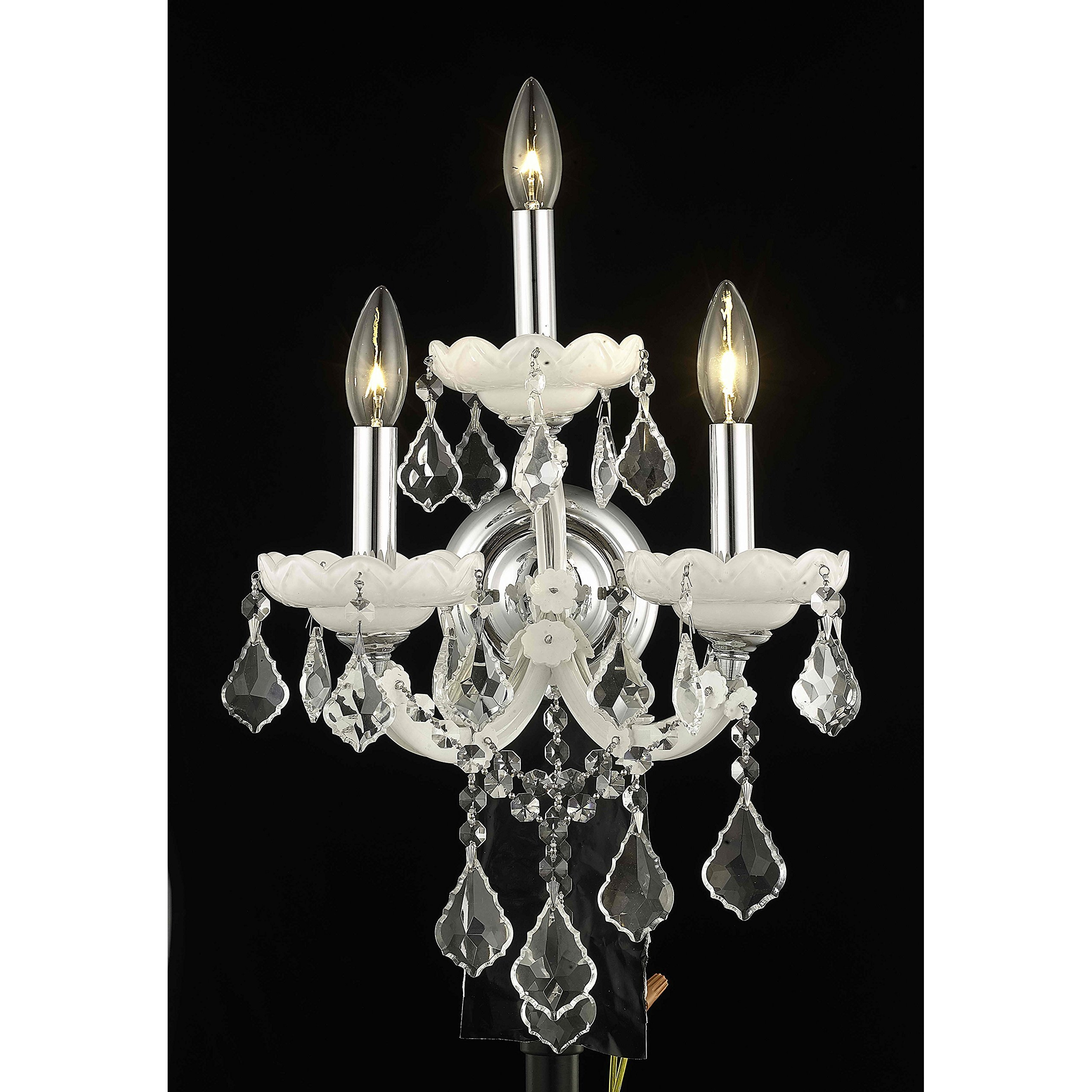 Elegant Lighting Maria Theresa Collection 3-Light Wall Sconce with Royal Cut Crystal, White Finish