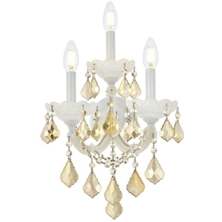 Elegant Lighting 2800W3WH-GT/RC Theresa Collection 3-Light Wall Sconce with Royal Cut Golden Teak, White Finish