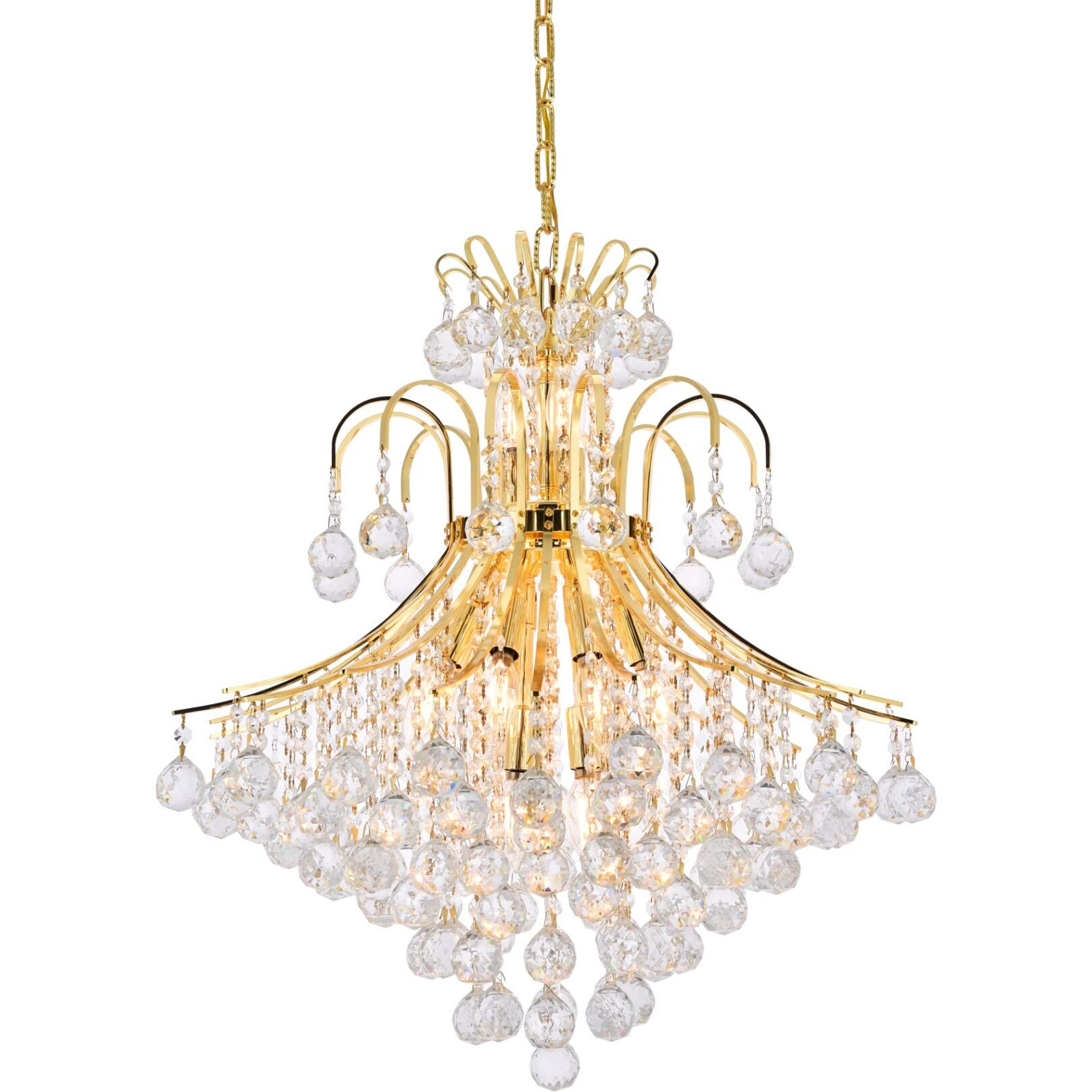 Elegant Lighting 8003D25G/RC Royal Cut Clear Crystal Toureg 15-Light, Two-Tier Crystal Chandelier, Finished in Gold with Clear Crystals