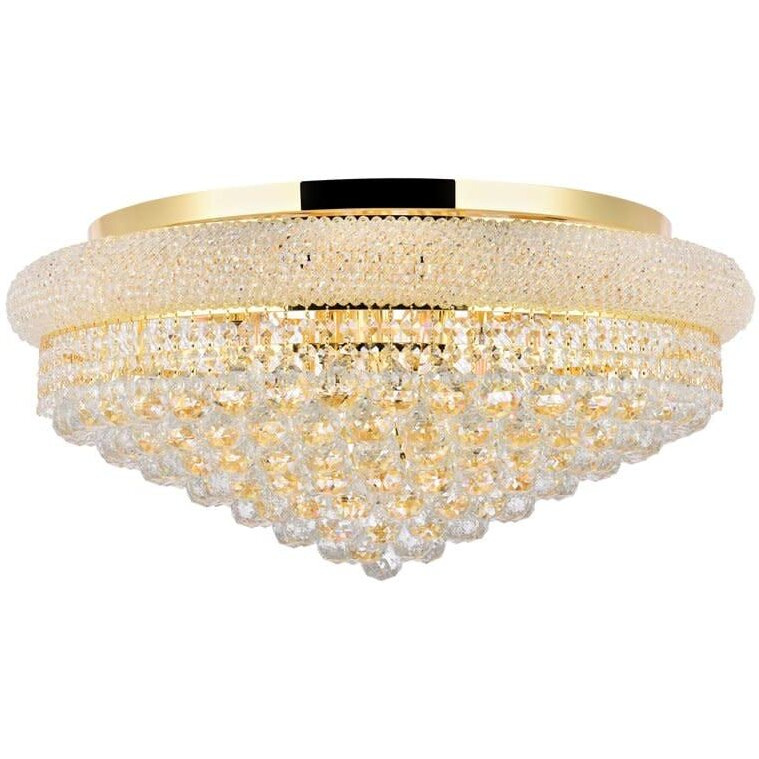 Elegant Lighting 1800F28G/RC Royal Cut Clear Crystal Primo 15-Light, Single-Tier Flush Mount Crystal Chandelier, Finished in Gold with Clear Crystals