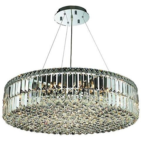 Elegant Lighting 2030D32C/RC Royal Cut Clear Crystal Maxim 18-Light Crystal Pendant, 32" x 7.5", Finished in Chrome with Clear Crystals