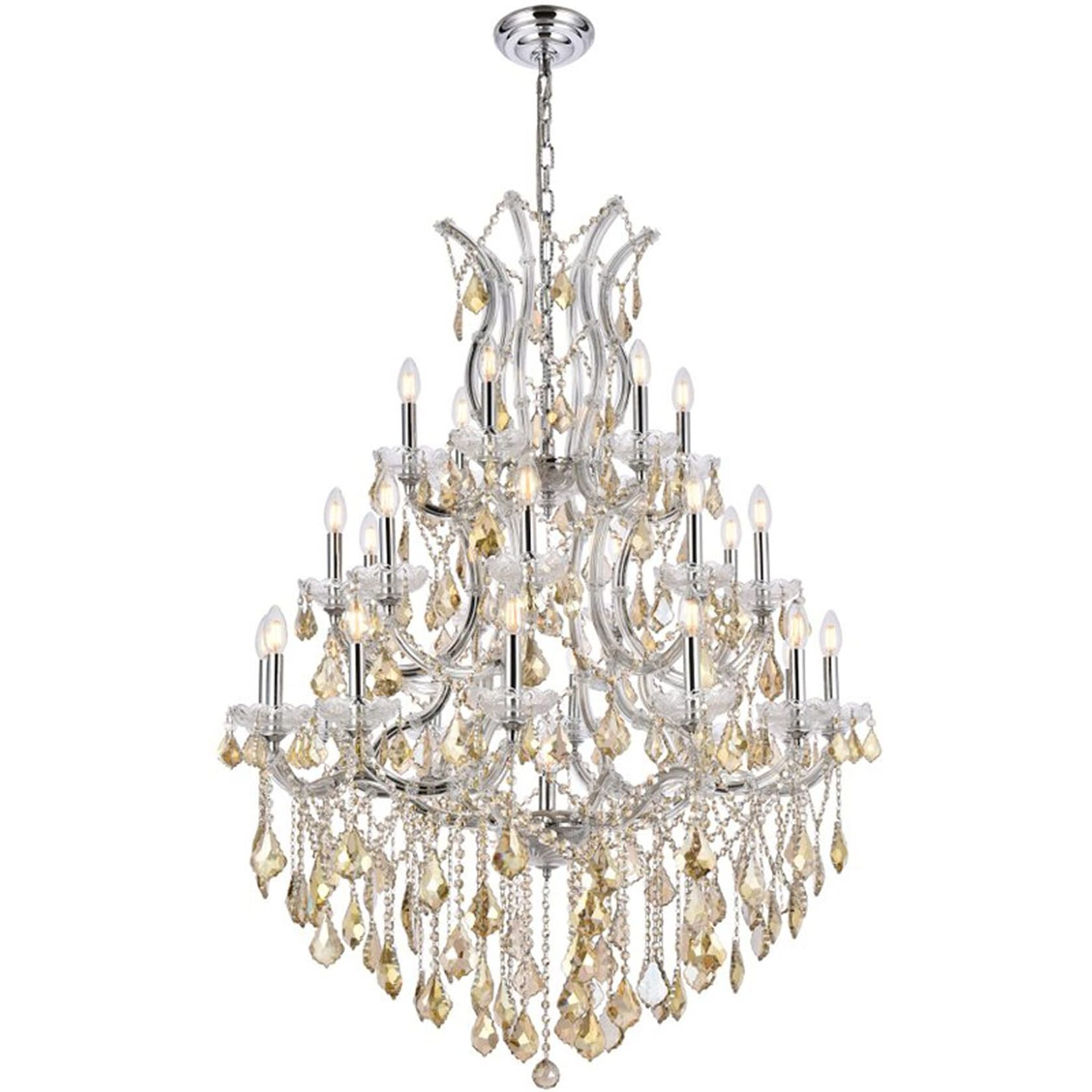 Elegant Lighting 2800D38C-GT/RC Royal Cut Smoky Golden Teak Crystal Maria Theresa 28-Light, Three-Tier Crystal Chandelier, Finished in Chrome with Smoky Golden Teak Crystals