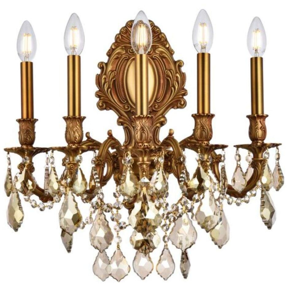 Elegant Lighting 9605W21FG-GT/RC Royal Cut Smoky Golden Teak Crystal Monarch 5-Light Crystal Wall Sconce, Finished in French Gold with Smoky Golden Teak Crystals