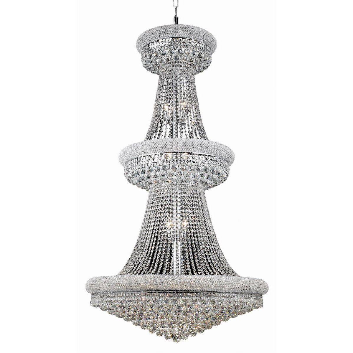 Elegant Lighting 1800G36C/RC Royal Cut Clear Crystal Primo 32-Light, Three-Tier Crystal Chandelier, Finished in Chrome with Clear Crystals, 36" x 66", Chrome Finish