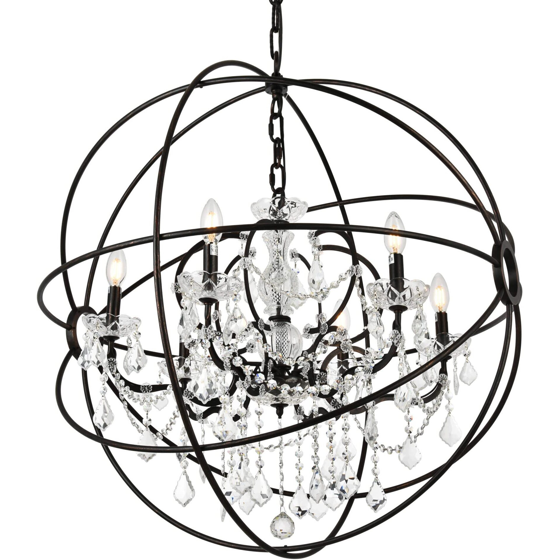 Elegant Lighting 1130 Geneva Collection 6-Light Pendent Lamp with Royal Cut Crystals, 32" Depth by 34.5" Height, Dark Bronze Finish