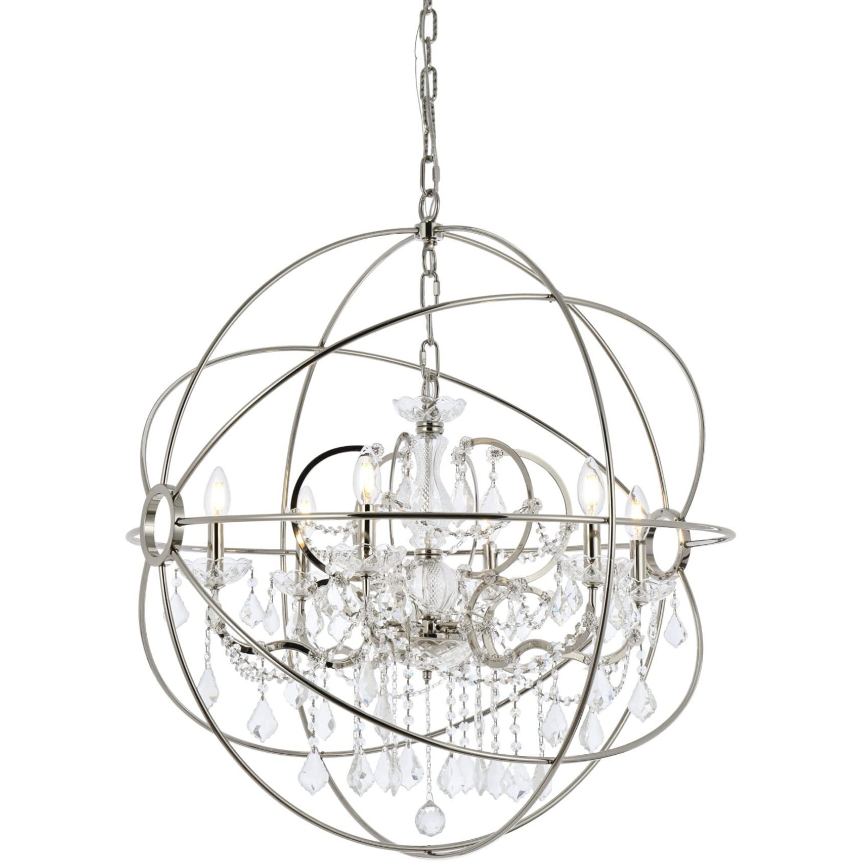 Elegant Lighting Geneva Collection 1130D32PN/RC 6-Light Pendant Lamp with Royal Cut Crystals, Polished Nickel Finish