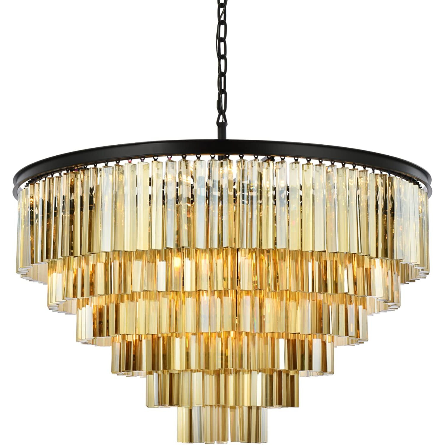 Elegant Lighting Sydney Collection 33-Light Pendant Lamp with Royal Cut Golden Teak Crystals, Mocha Brown Finish