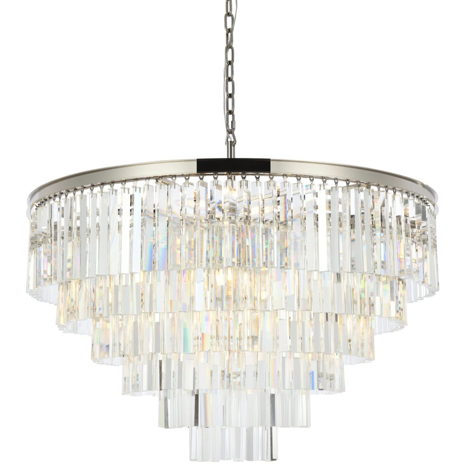 Elegant Lighting Sydney Collection 1201D44PN/RC 10-Light Pendant Lamp with Royal Cut Crystals, Polished Nickel Finish