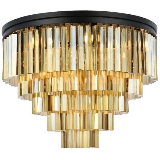 Elegant Lighting Sydney Collection 17-Light Flush Mount with Royal Cut Golden Teak Crystals, Mocha Brown Finish