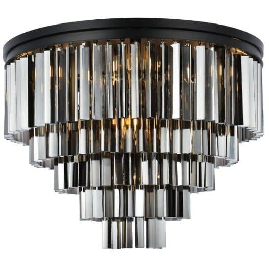 Elegant Lighting 1201F32MB-SS/RC Sydney Collection 17-Light Flush Mount with Royal Cut Silver Shade Crystals, Matte Black Finish