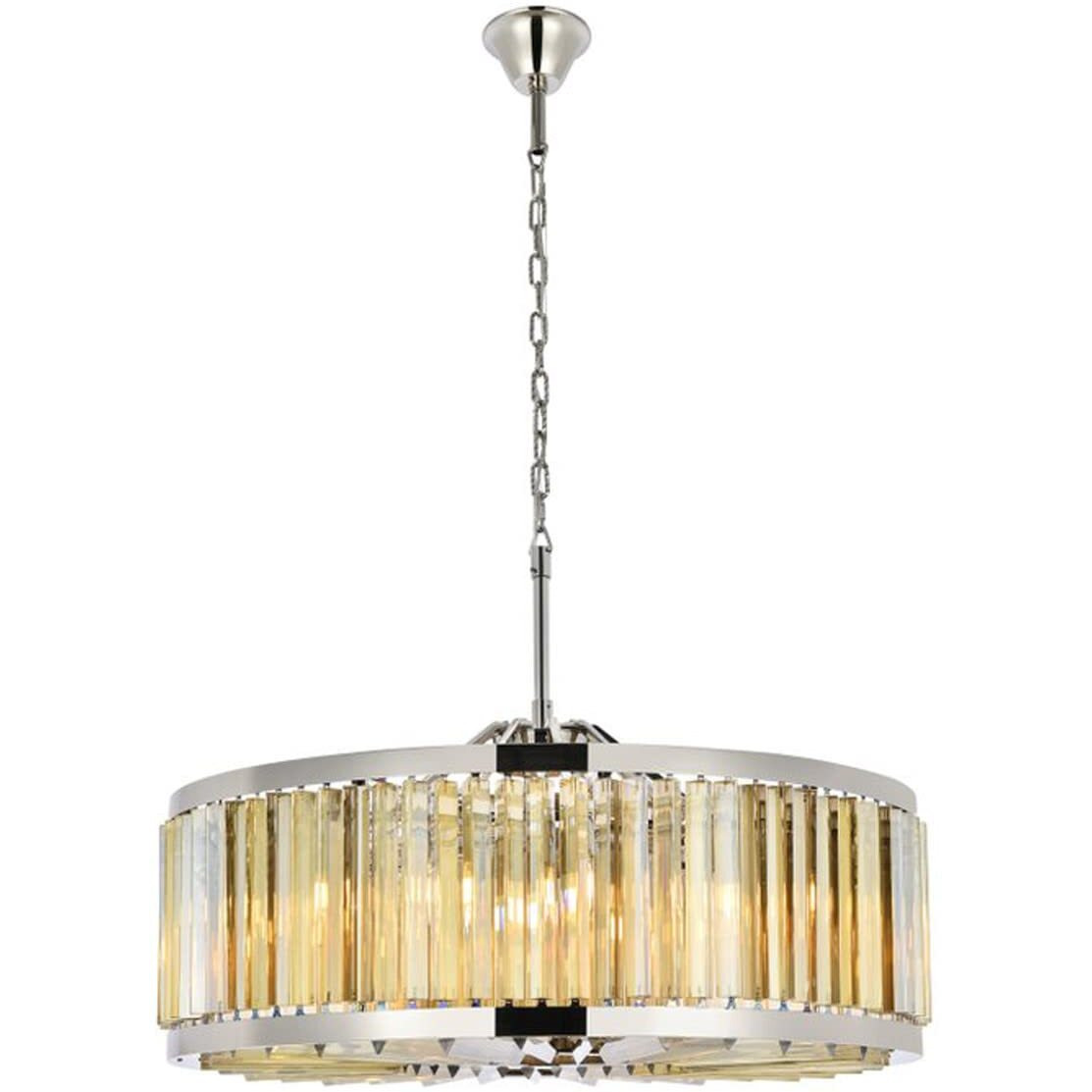 Elegant Lighting Chelsea Collection 1203D35PN-GT/RC 10-Light Pendant Lamp with Royal Cut Golden Teak Crystals, Polished Nickel Finish