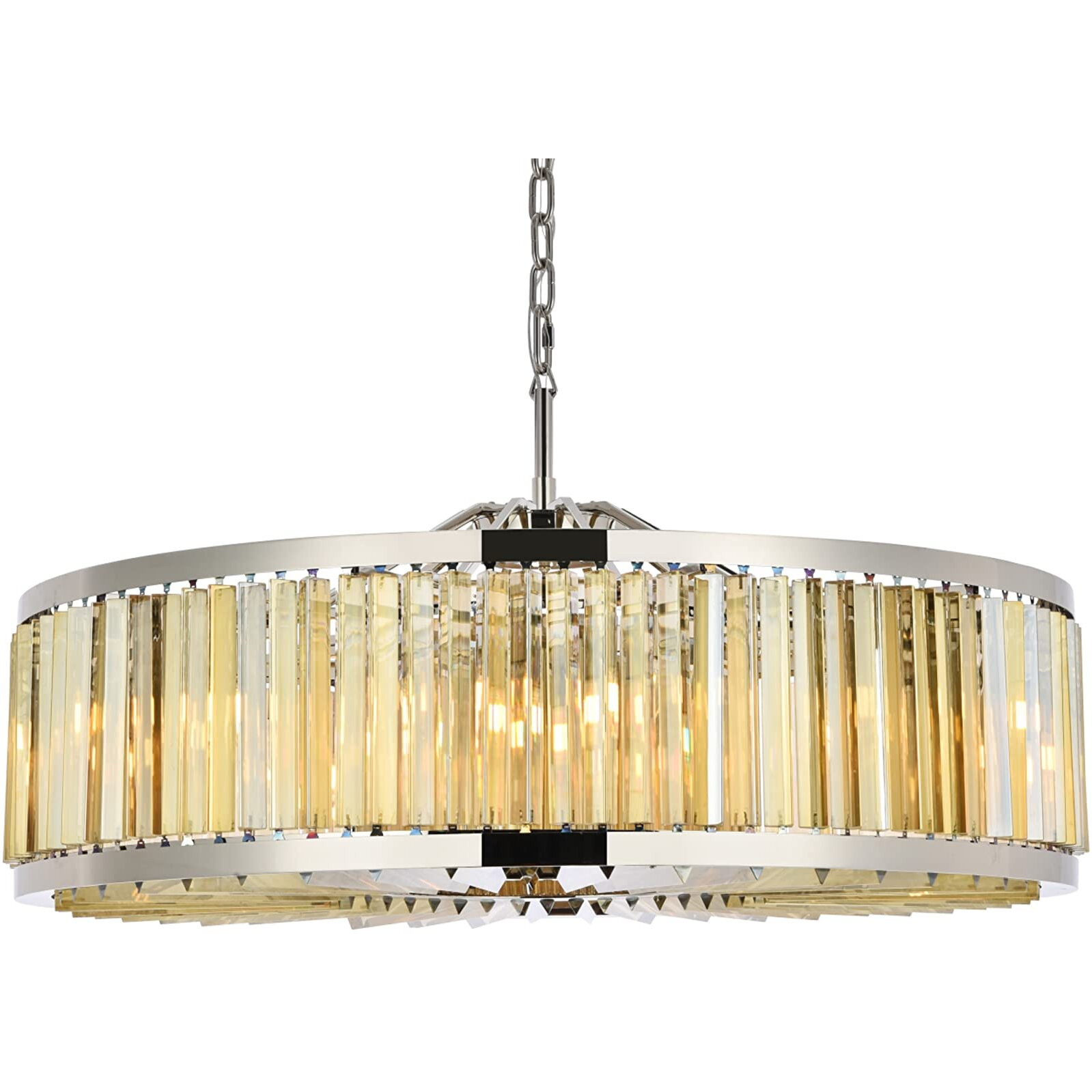 Elegant Lighting Chelsea Collection 1203G43PN-GT/RC 10-Light Pendant Lamp with Royal Cut Golden Teak Crystals, Polished Nickel Finish