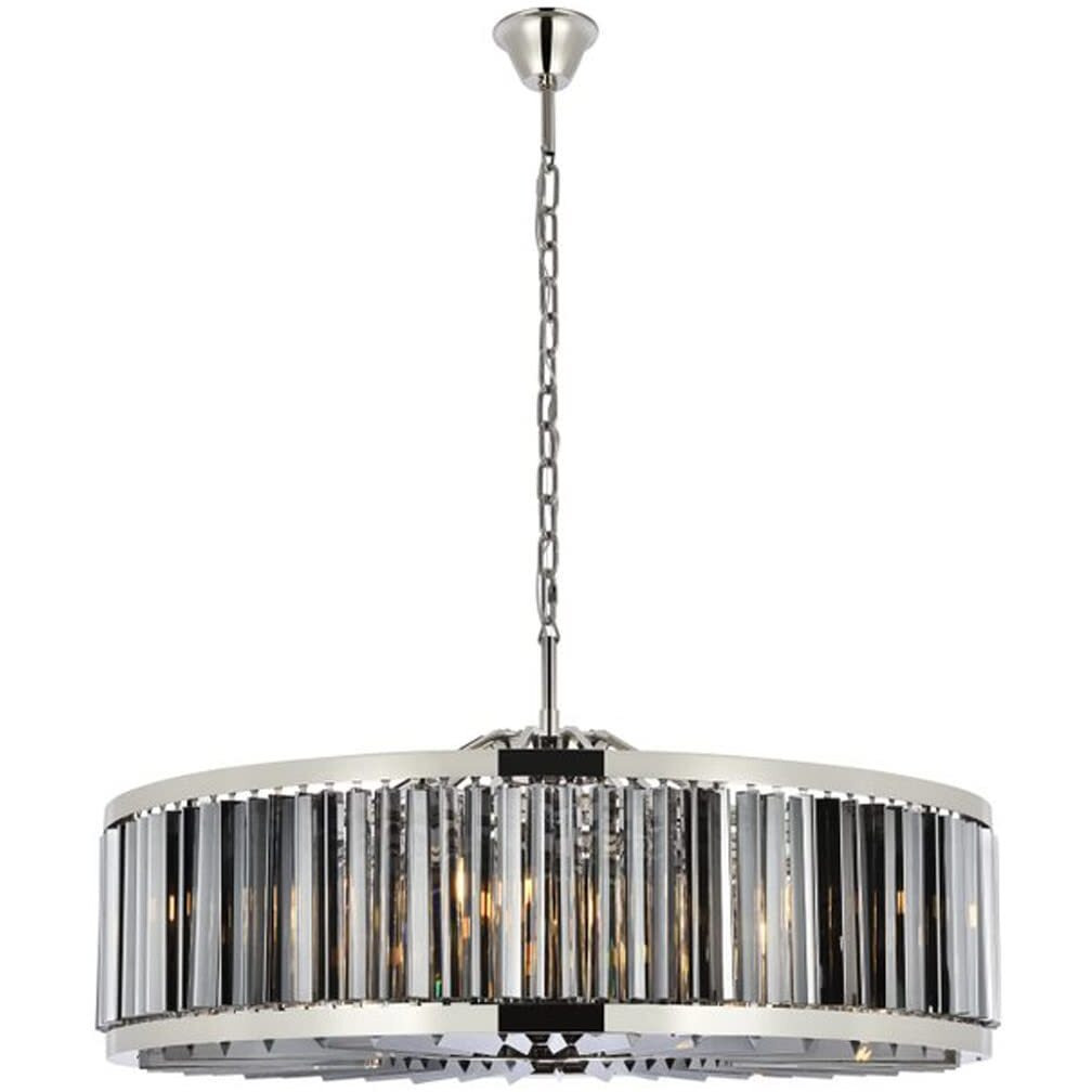 Elegant Lighting Chelsea Collection 1203G43PN-SS/RC 10-Light Pendant Lamp with Royal Cut Silver Shade Crystals, Polished Nickel Finish