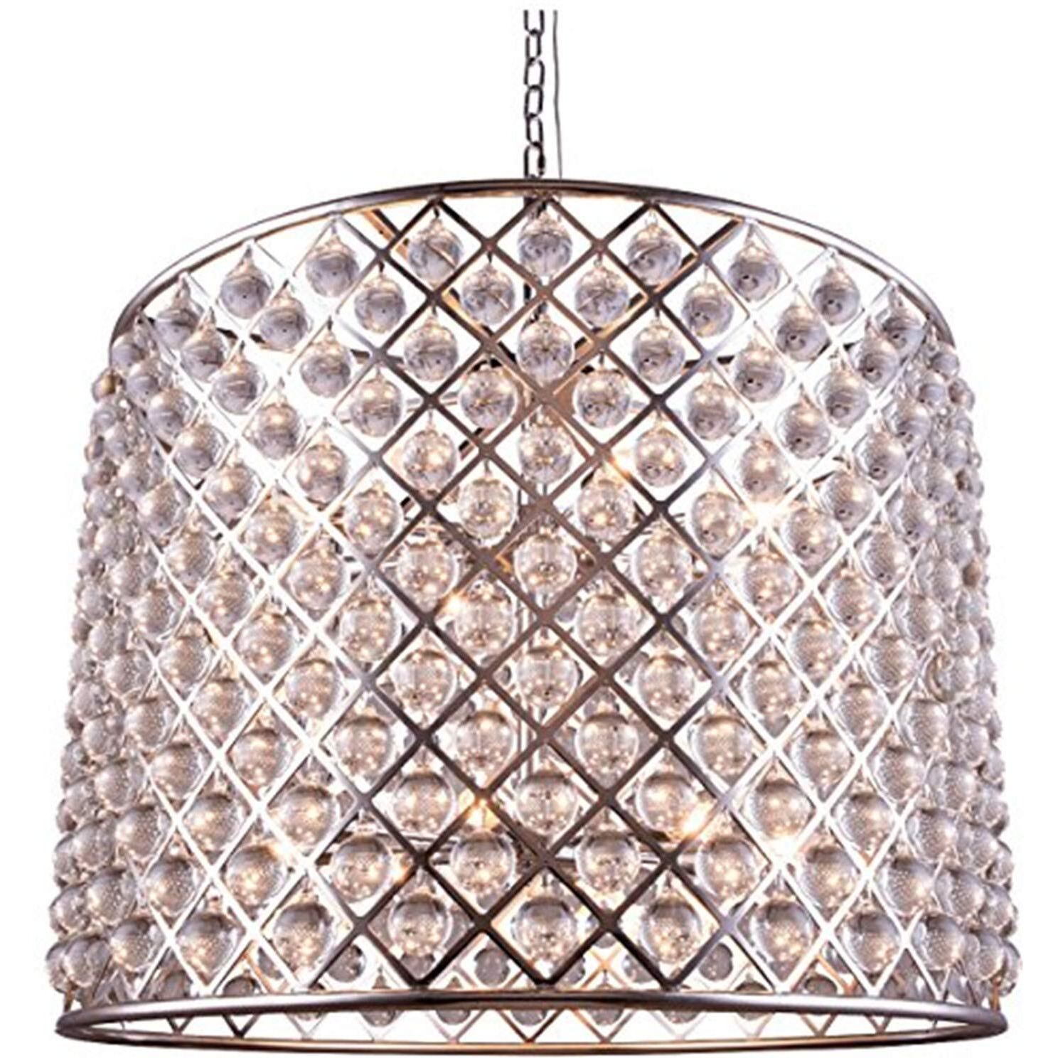 Elegant Lighting Madison Collection 1204D35PN/RC 12-Light Pendant Lamp with Royal Cut Crystals, Polished Nickel Finish