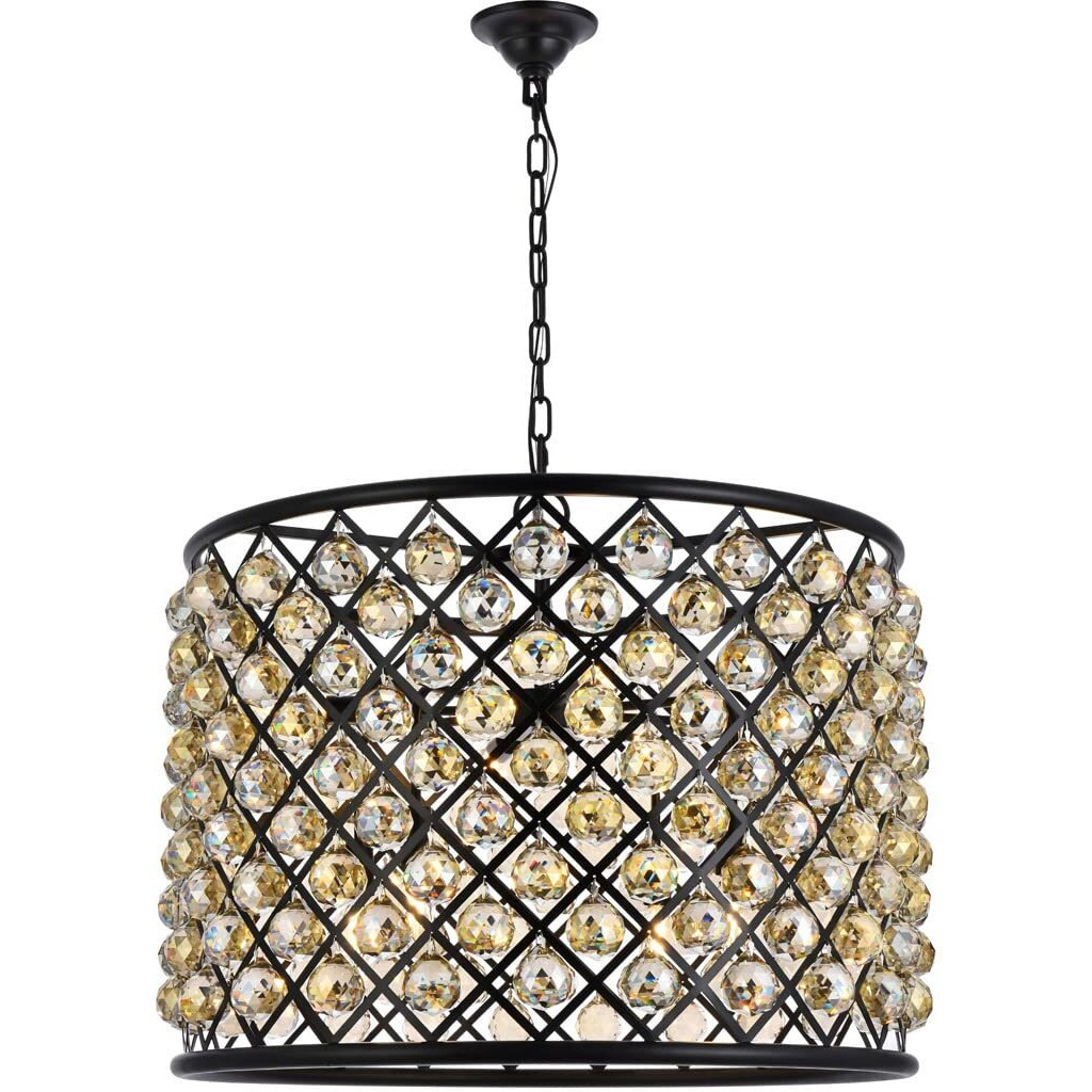Elegant Lighting Madison Collection 8-Light Pendant Lamp with Royal Cut Golden Teak Crystals, Mocha Brown Finish
