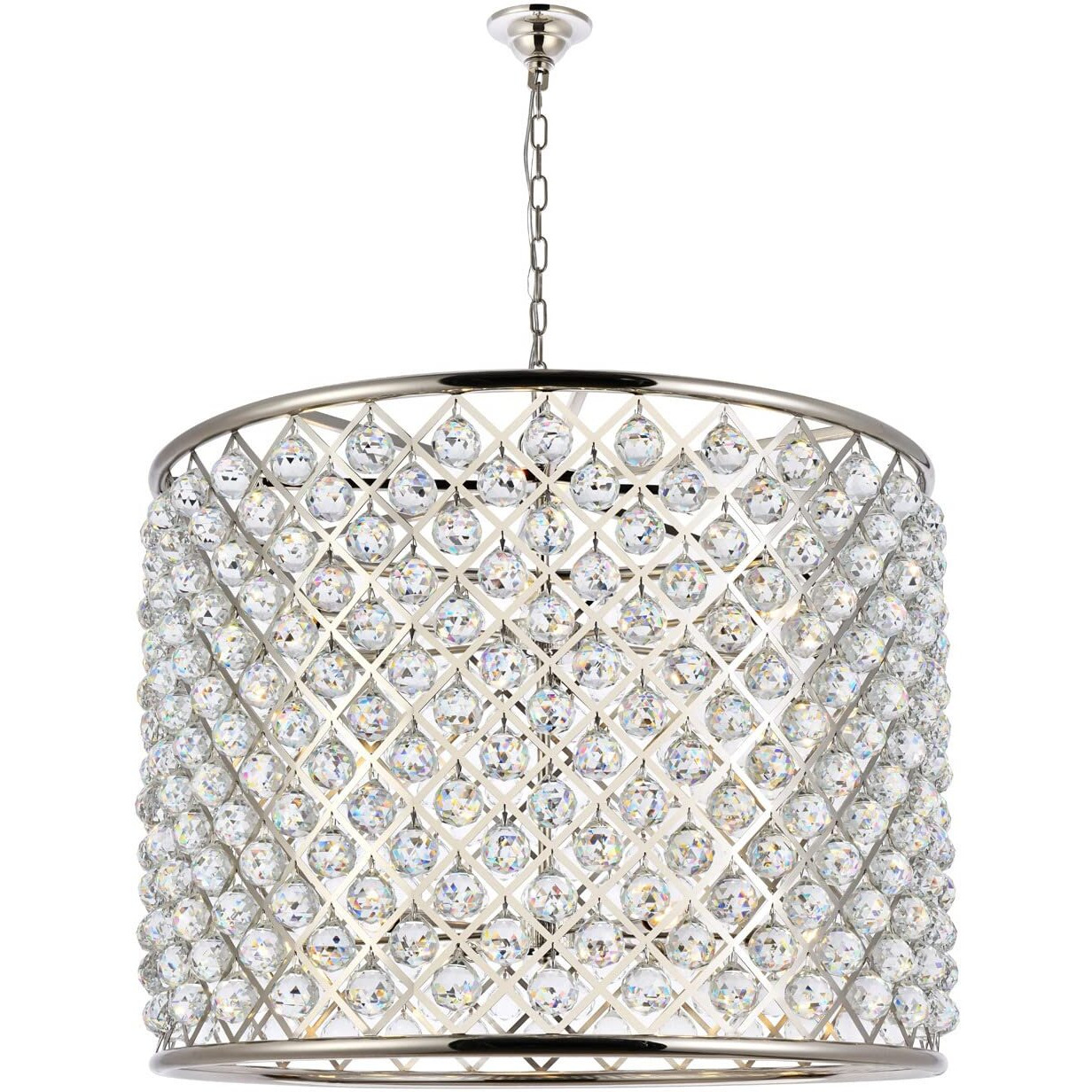 Elegant Lighting Madison Collection 1206D35PN/RC 12-Light Pendant Lamp with Royal Cut Crystals, Polished Nickel Finish