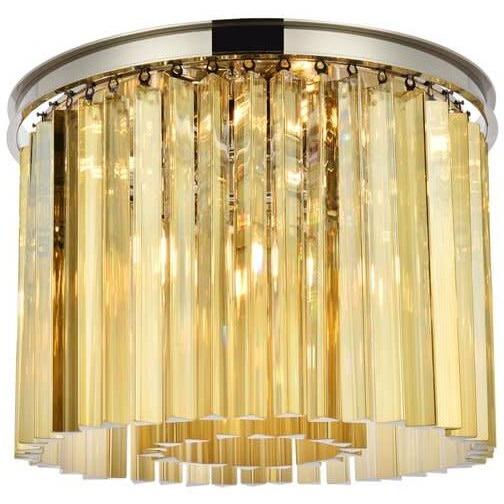 Elegant Lighting Sydney Collection 6-Light Flush Mount with Royal Cut Golden Teak Crystals, 6 Polished Nickel Finish
