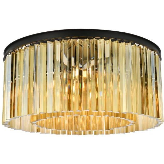 Elegant Lighting Sydney Collection 1208F31MB-GT/RC 8-Light Flush Mount with Royal Cut Golden Teak Crystals, Mocha Brown Finish
