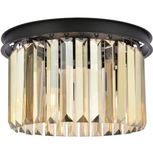 Elegant Lighting Sydney 3 Lt Matte Black Flush Mount Golden Teak