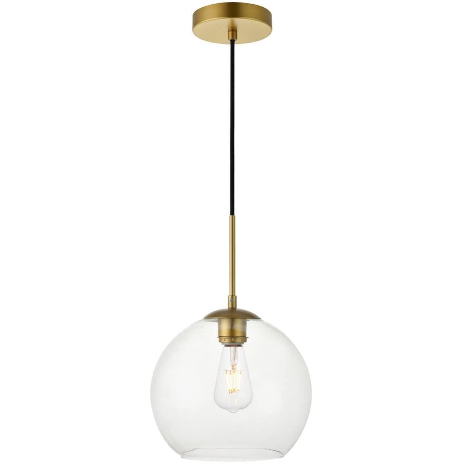 Living District Indoor Modern Home Decorative Bright Ceiling Baxter 1 Light Brass Pendant with Clear Glass