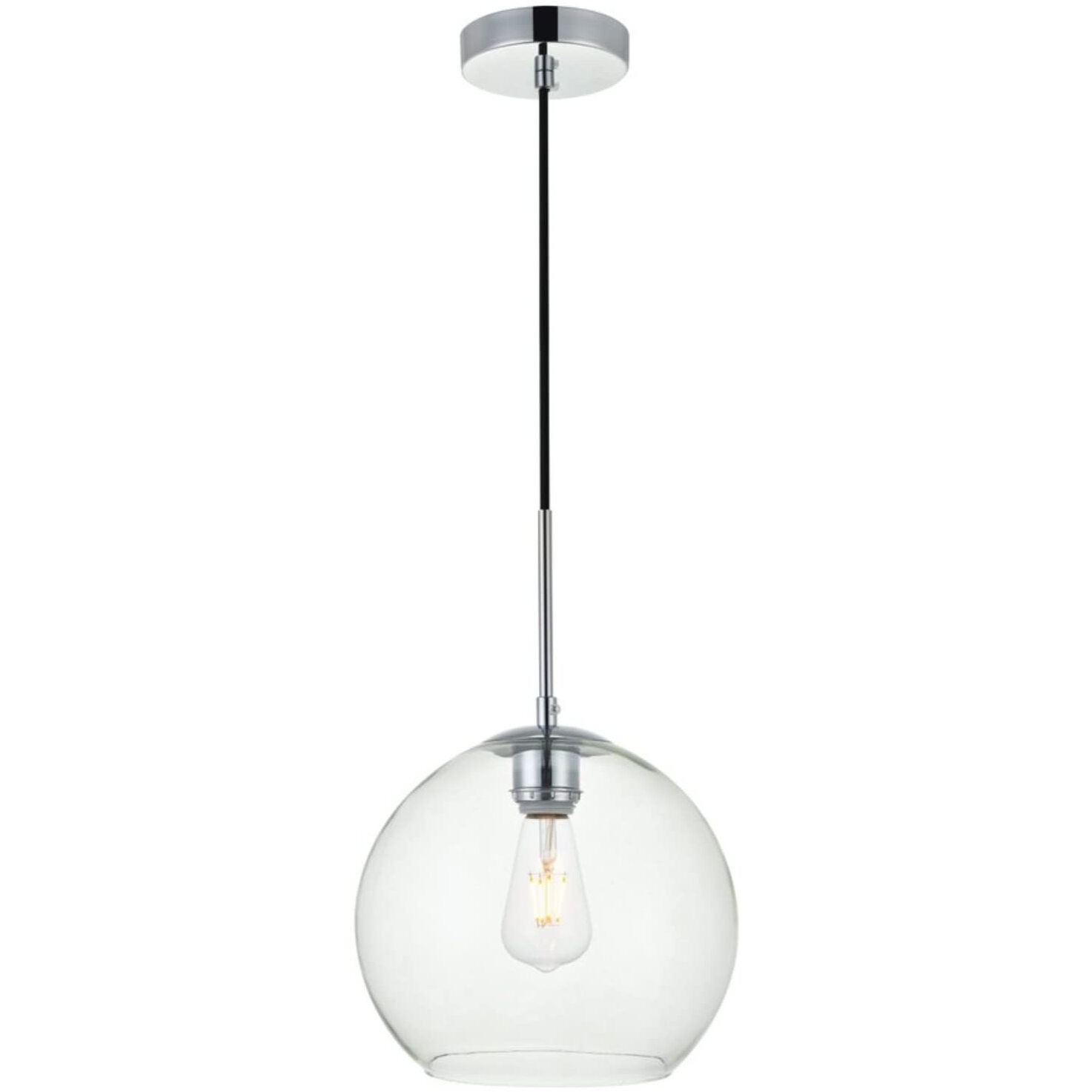 Living District Indoor Modern Home Decorative Bright Ceiling Baxter 1 Light Chrome Pendant with Clear Glass