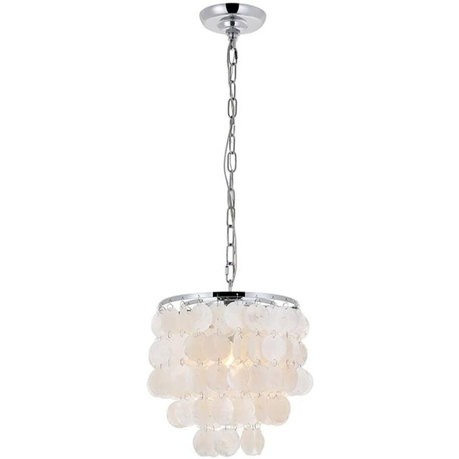 Living District Selene 1-Light Mid-Century Metal Pendant in Chrome and White