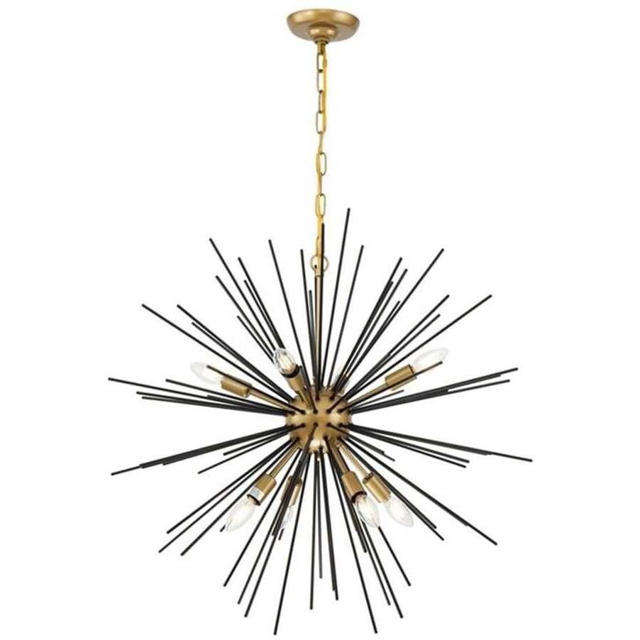 Living District Timber 8-Light Metal Pendant in Brass and Black