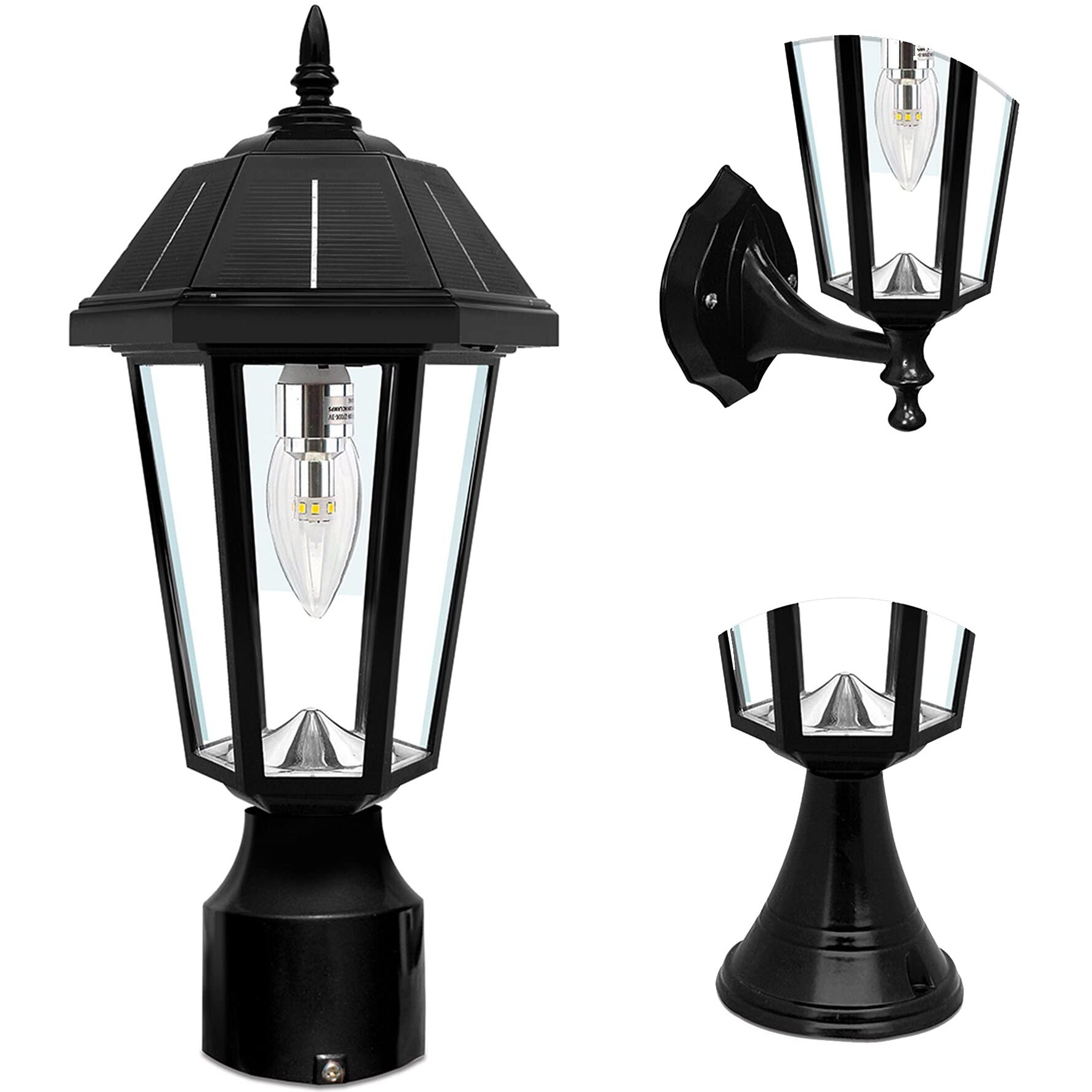 Gama Sonic Topaz Solar Light for Outdoors, LED Lamp for Wall Mount, Pier Mount, 3-Inch Fitter, Black, 149033