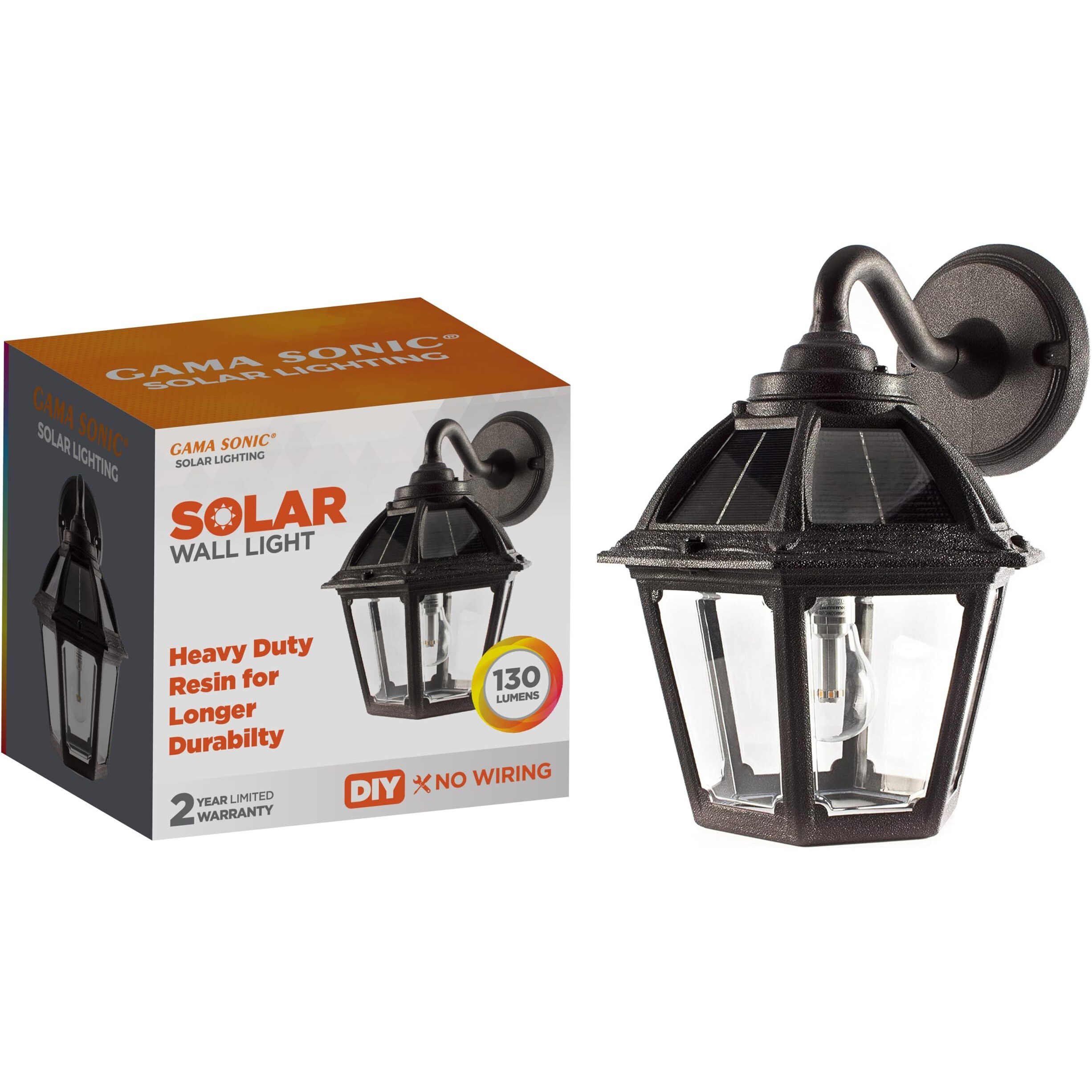Gama Sonic Polaris Solar Wall Sconce Light, Outdoor Warm White LED Exterior Lamp, Black UV Protected Resin for Coastal Areas, for Walkways, Pathway, Columns, Sheds, Piers (177010)