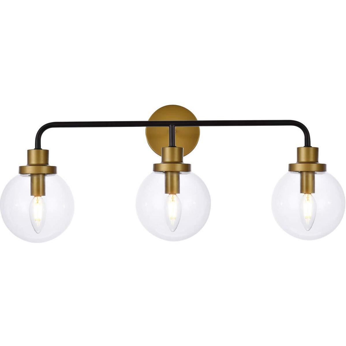 Living District Hanson 3-Light Metal Bath Sconce w/Clear Shade in Black/Brass