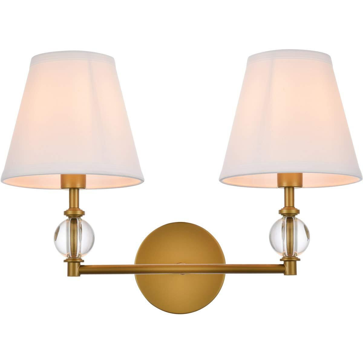 Living District Bethany 2 Lights Bath Sconce in Brass with White Fabric Shade