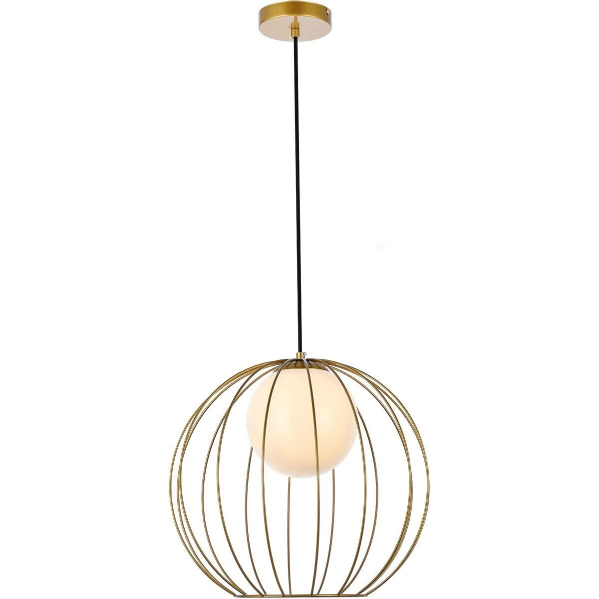 Living District Wetzel 1-Light Mid-Century Metal Pendant in Brass and White
