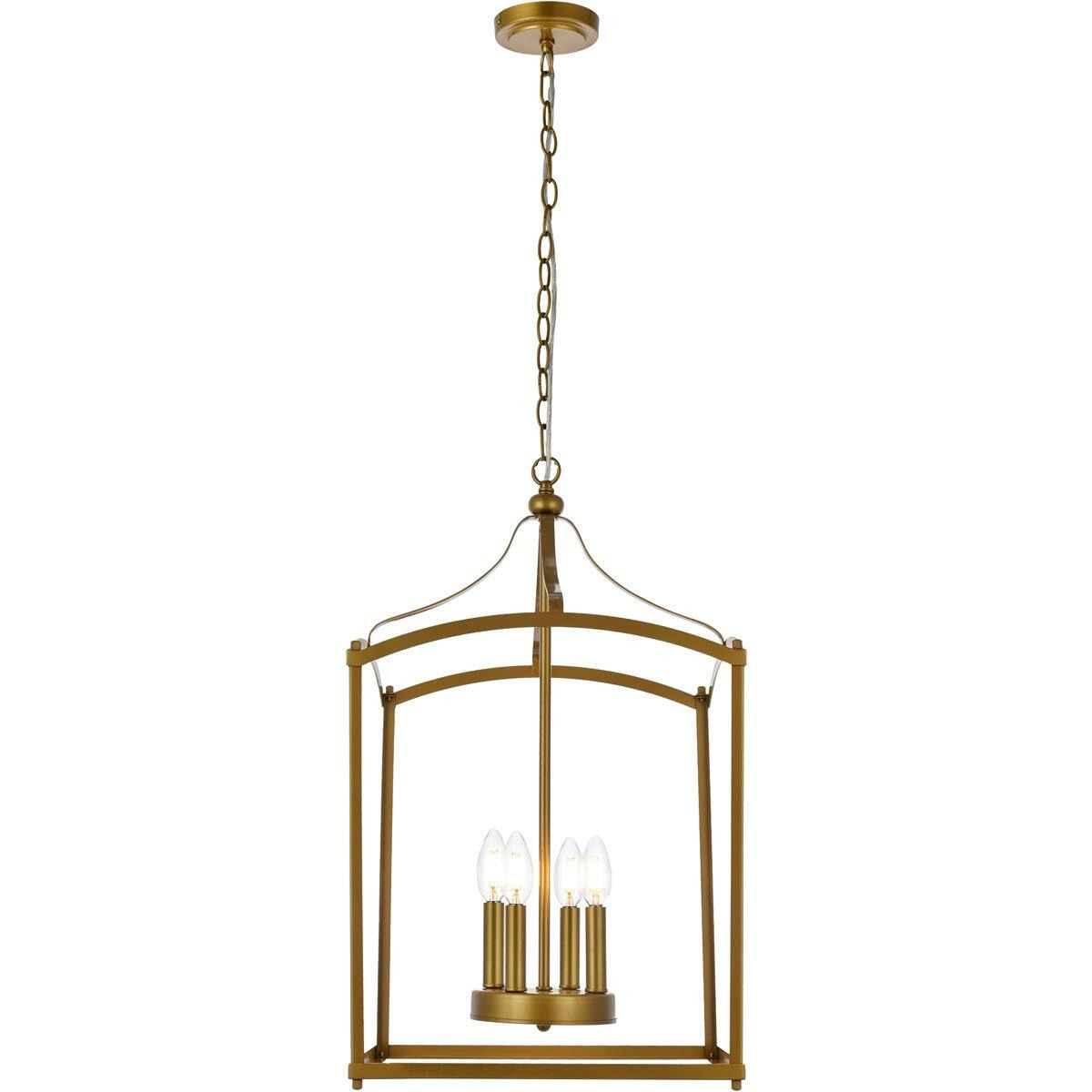 Elegant Lighting Living District Janet 4-Light Mid-Century Metal Pendant in Brass