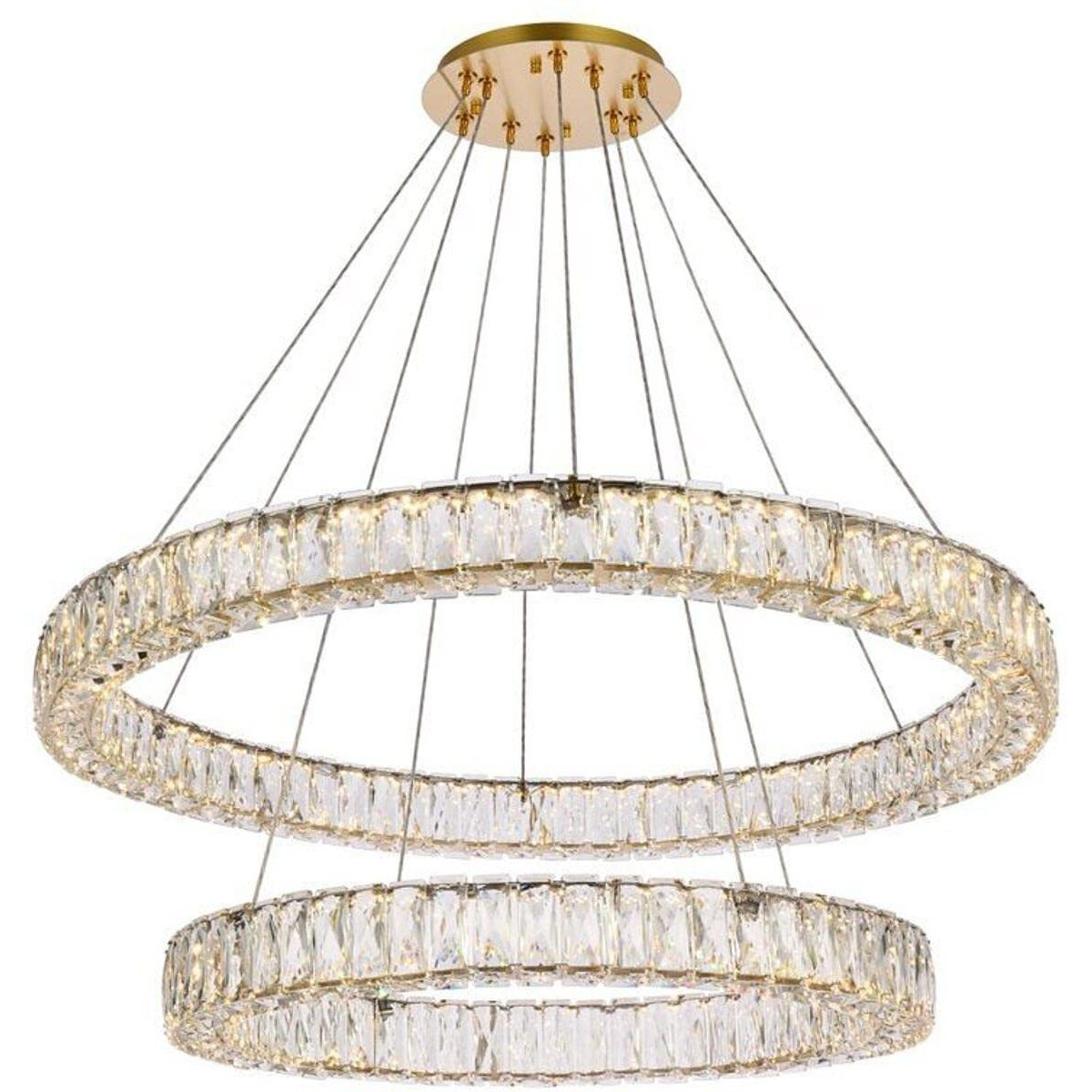 Elegant Lighting Indoor Modern Bright Home Decorative Ceiling Lighting Monroe 36 inch LED Double Ring Chandelier - Gold
