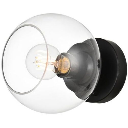 Living District Rogelio 1-Light Iron & Glass Bath Sconce in Black/Clear