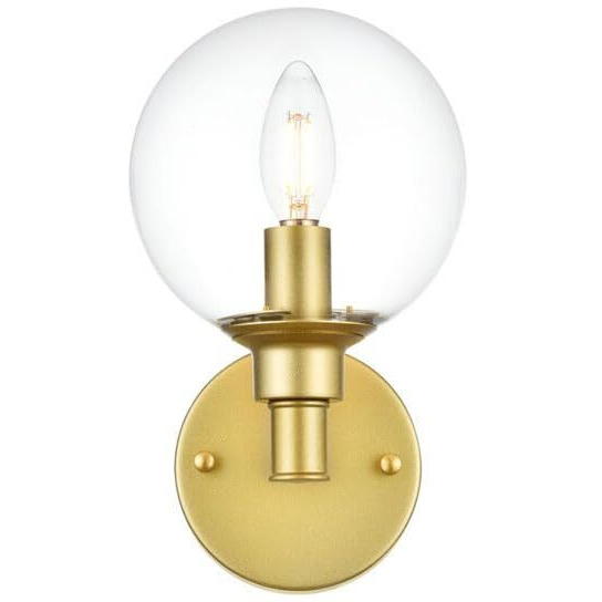 Living District Jaelynn 1-Light Iron & Glass Bath Sconce in Brass/Clear
