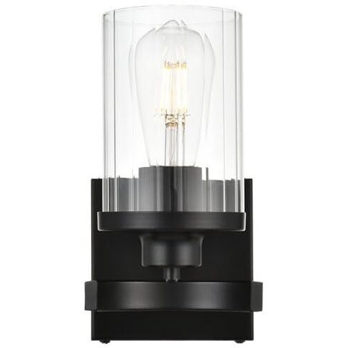 Living District Saanvi 1-Light Iron & Glass Bath Sconce in Black/Clear