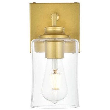 Living District Ronnie 1-Light Iron & Glass Bath Sconce in Brass/Clear