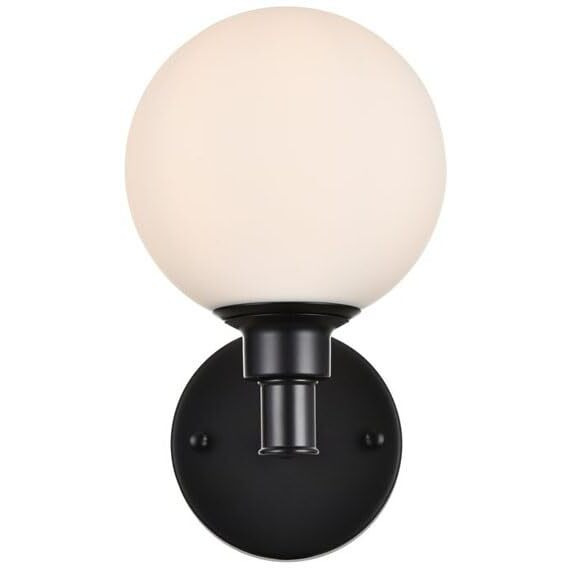 Living District Cordelia 1-Light Iron/Glass Bath Sconce in Black/Frosted White