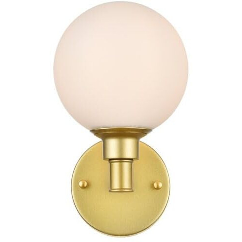 Living District Cordelia 1-Light Iron/Glass Bath Sconce in Brass/Frosted White