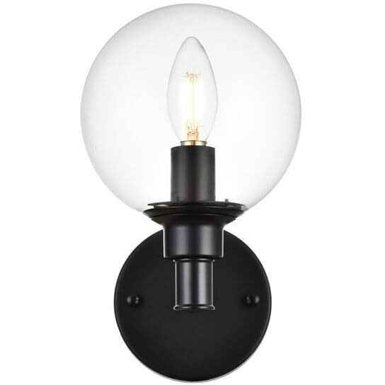 Living District Jaelynn 1-Light Iron & Glass Bath Sconce in Black/Clear
