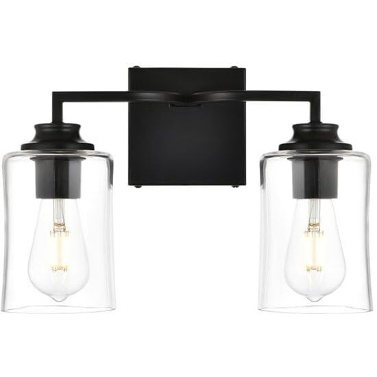 Living District Ronnie 2-Light Iron & Glass Bath Sconce in Black/Clear