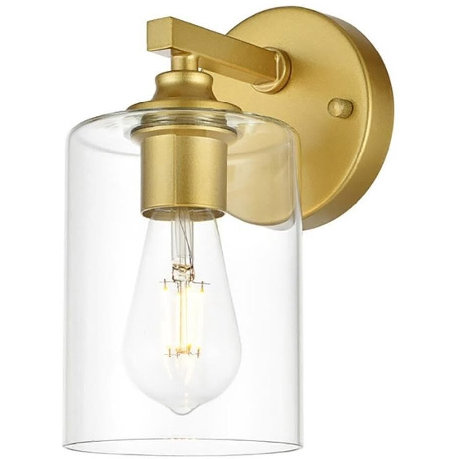 Living District Mayson 1-Light Iron & Glass Bath Sconce in Brass/Clear