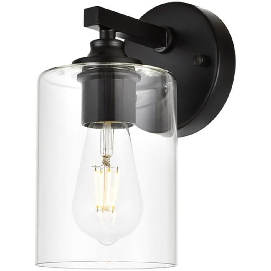 Living District Mayson 1-Light Iron & Glass Bath Sconce in Black/Clear